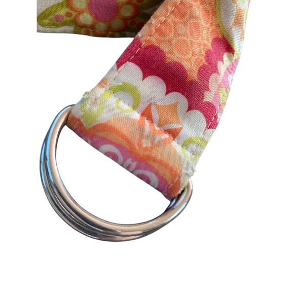 Small Chickadees Preppy D-Ring Fabric Belt Green Orange Floral 1.5 Inch Width - Picture 3 of 5